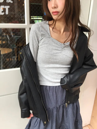 Loose-fit Black Leather Blouson Jacket