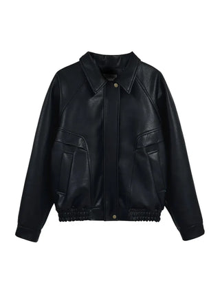 Loose-fit Black Leather Blouson Jacket