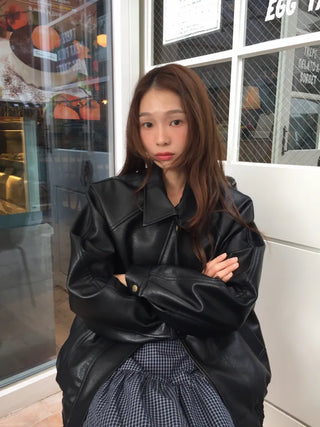 Loose-fit Black Leather Blouson Jacket