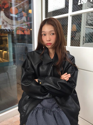Loose-fit Black Leather Blouson Jacket