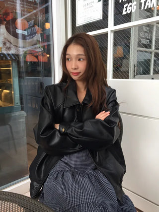 Loose-fit Black Leather Blouson Jacket