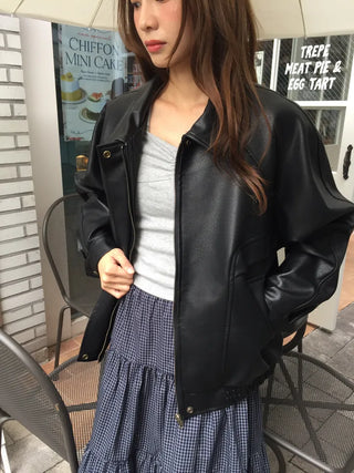Loose-fit Black Leather Blouson Jacket
