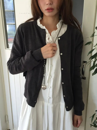 Delicate fit round knit cardigan