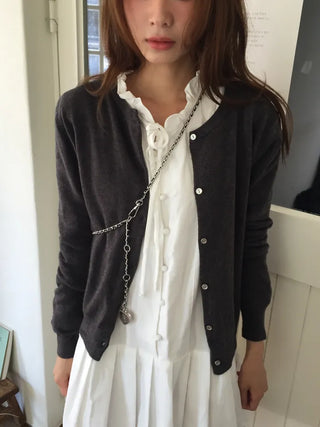 Delicate fit round knit cardigan