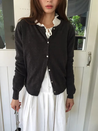 Delicate fit round knit cardigan