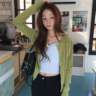 Delicate fit round knit cardigan