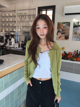 Delicate fit round knit cardigan