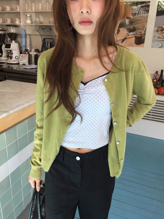 Delicate fit round knit cardigan