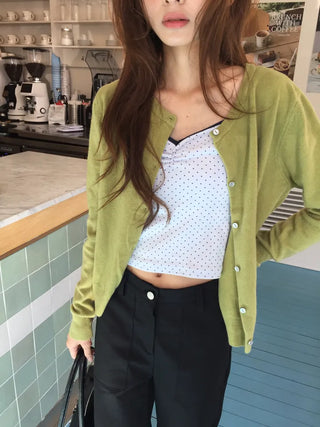 Delicate fit round knit cardigan