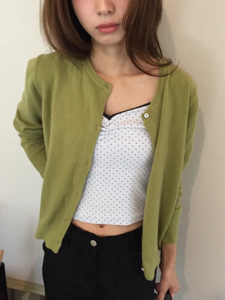 Delicate fit round knit cardigan