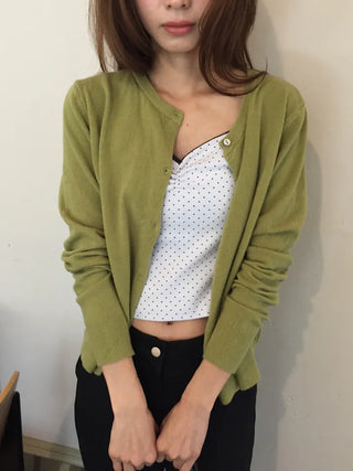 Delicate fit round knit cardigan