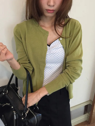 Delicate fit round knit cardigan