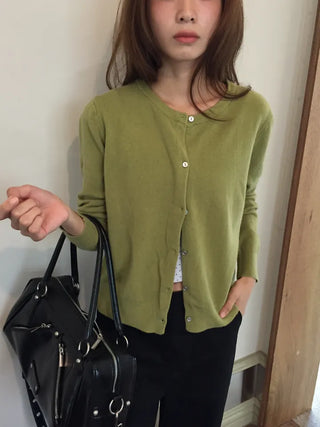 Delicate fit round knit cardigan