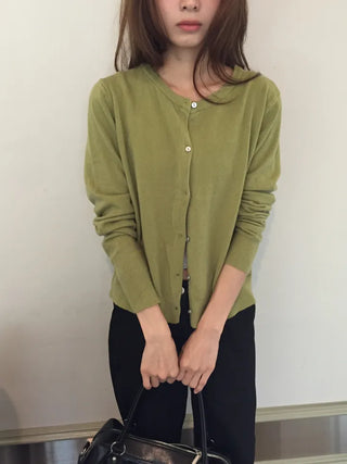 Delicate fit round knit cardigan
