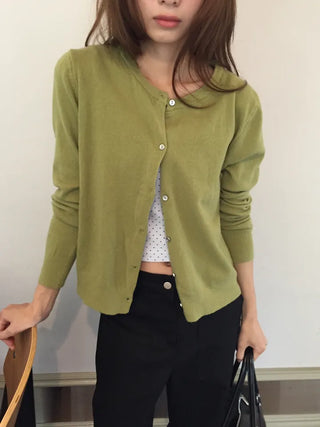 Delicate fit round knit cardigan