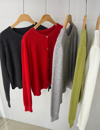 Delicate fit round knit cardigan