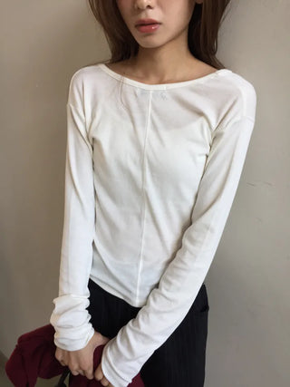 Collarbone line delicate fit reverse back open T-shirt