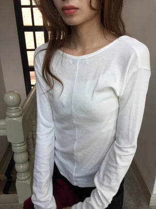 Collarbone line delicate fit reverse back open T-shirt