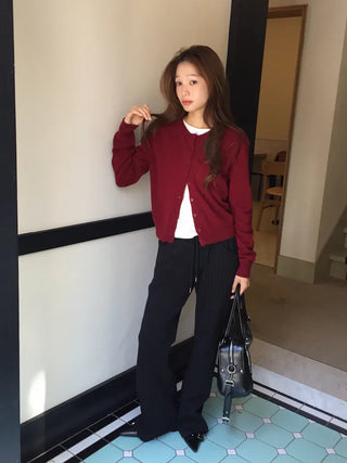 Delicate fit pinstripe bootcut pants