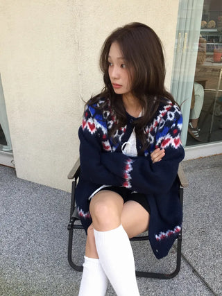 Cozy Nordic Loose Fit Cardigan, Warm Winter Daily Look Knit Cardigan