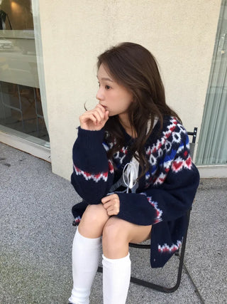 Cozy Nordic Loose Fit Cardigan, Warm Winter Daily Look Knit Cardigan