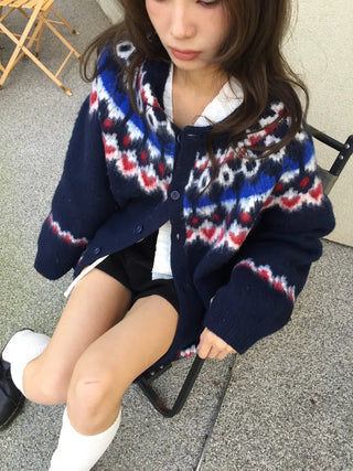 Cozy Nordic Loose Fit Cardigan, Warm Winter Daily Look Knit Cardigan