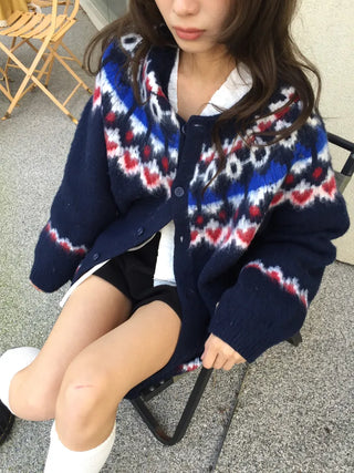 Cozy Nordic Loose Fit Cardigan, Warm Winter Daily Look Knit Cardigan