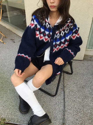Cozy Nordic Loose Fit Cardigan, Warm Winter Daily Look Knit Cardigan