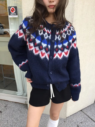 Cozy Nordic Loose Fit Cardigan, Warm Winter Daily Look Knit Cardigan
