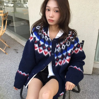 Cozy Nordic Loose Fit Cardigan, Warm Winter Daily Look Knit Cardigan