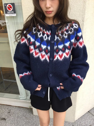 Cozy Nordic Loose Fit Cardigan, Warm Winter Daily Look Knit Cardigan