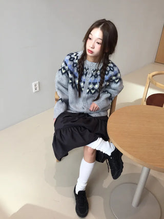 Cozy Nordic Loose Fit Cardigan, Warm Winter Daily Look Knit Cardigan