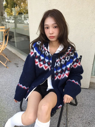 Cozy Nordic Loose Fit Cardigan, Warm Winter Daily Look Knit Cardigan