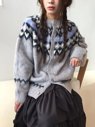 Cozy Nordic Loose Fit Cardigan, Warm Winter Daily Look Knit Cardigan