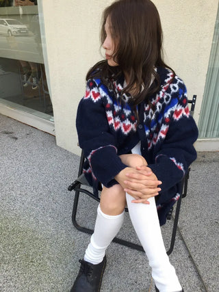 Cozy Nordic Loose Fit Cardigan, Warm Winter Daily Look Knit Cardigan