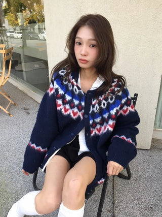 Cozy Nordic Loose Fit Cardigan, Warm Winter Daily Look Knit Cardigan
