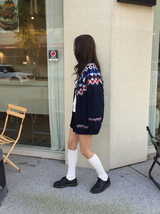 Cozy Nordic Loose Fit Cardigan, Warm Winter Daily Look Knit Cardigan