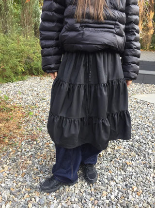 Daily winter vibe tiered flare elastic long skirt