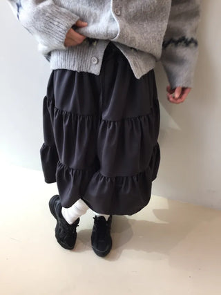 Daily winter vibe tiered flare elastic long skirt