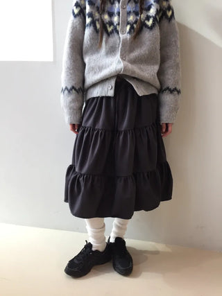 Daily winter vibe tiered flare elastic long skirt