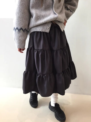 Daily winter vibe tiered flare elastic long skirt
