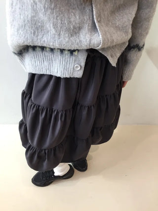 Daily winter vibe tiered flare elastic long skirt