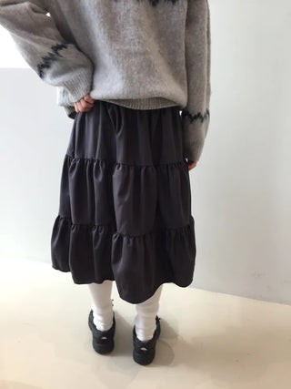 Daily winter vibe tiered flare elastic long skirt