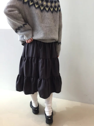 Daily winter vibe tiered flare elastic long skirt