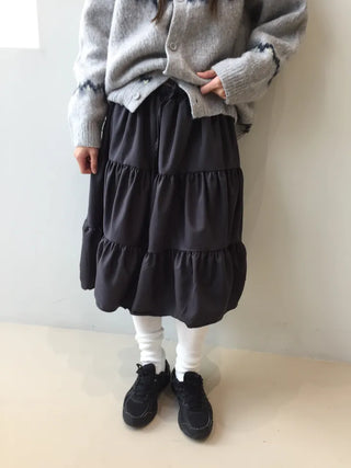 Daily winter vibe tiered flare elastic long skirt