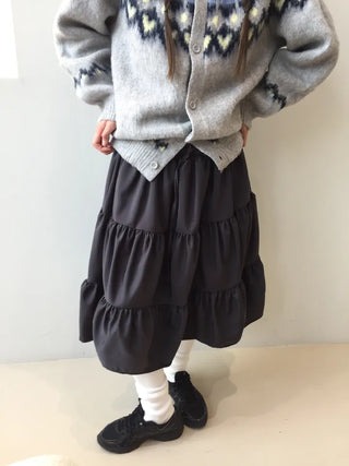 Daily winter vibe tiered flare elastic long skirt