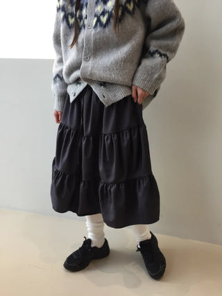 Daily winter vibe tiered flare elastic long skirt