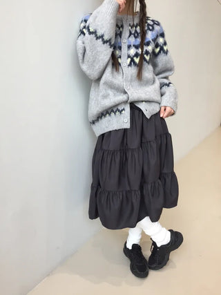 Daily winter vibe tiered flare elastic long skirt