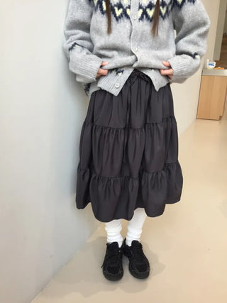 Daily winter vibe tiered flare elastic long skirt