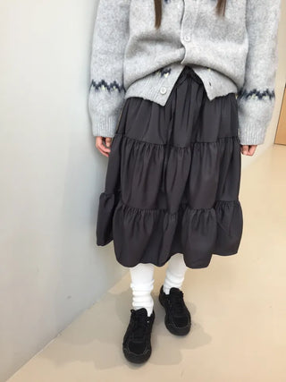Daily winter vibe tiered flare elastic long skirt